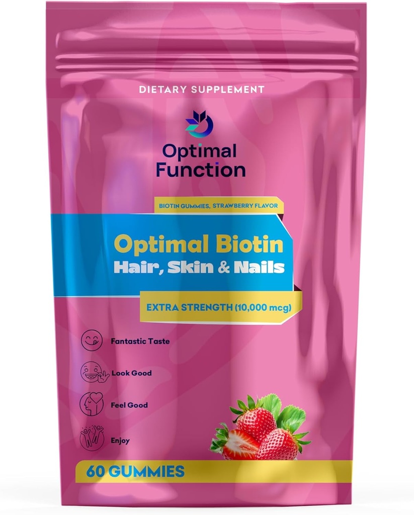 Optimal Biotin – Hair, Skin & Nails, Extra Strength (10,000 mcg). 60 Natural Gummies 2