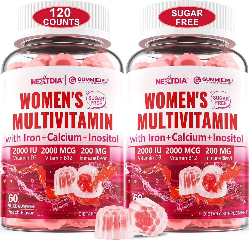(2 Pack) Sugar Free Methylated Multivitamin for Women Gummies with Calcium, D3 K2, Inositol, Folate, Biotin, Iron, Vitamin A, C, E, B Complex - Multi Vitamins & Minerals - Energy, Immune, Bone - Vegan 2