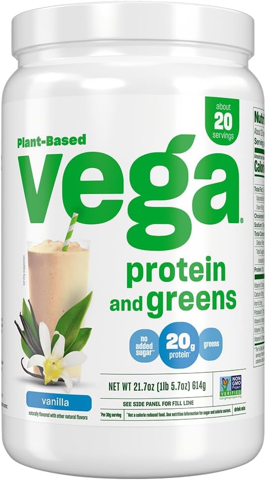 Vega Protein and Greens Protein Powder, Vanilla - 20g Plant Based Protein Plus Veggies, Vegan, Non GMO, Pea Protein for Women and Men, 21.7 Ounce (Packaging May Vary) 2