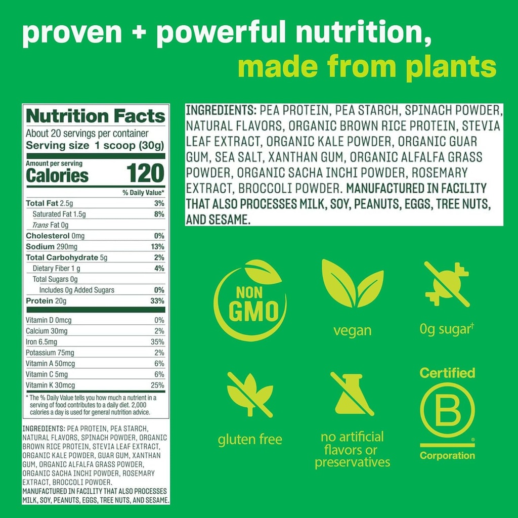 Vega Protein and Greens Protein Powder, Vanilla - 20g Plant Based Protein Plus Veggies, Vegan, Non GMO, Pea Protein for Women and Men, 21.7 Ounce (Packaging May Vary) 3