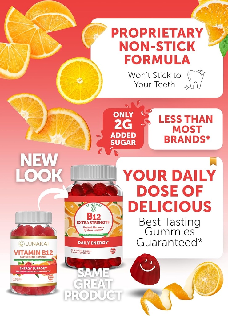 Lunakai Vitamin D3 and Vitamin B12 Gummies Bundle - Immunity, Bone and Mood Support VIT D3 2000IU Supplement - 3000mcg Methylcobalamin High Absorption Energy Gummy 5
