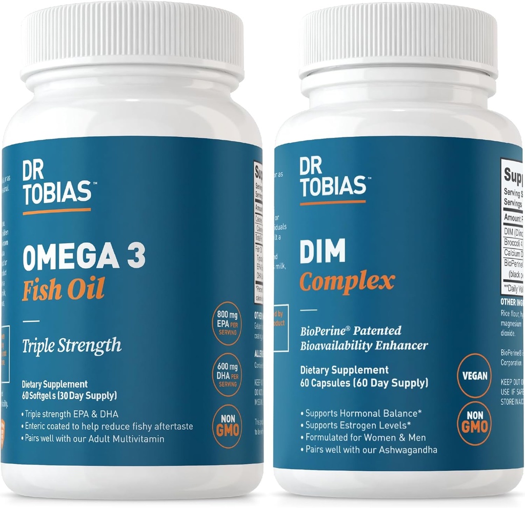Dr. Tobias Omega 3 Fish Oil and DIM Complex Supplements, Supports Heart, Brain Immune Function and Hormone Balance for Women & Men with BioPerine, Borccoli Extract & Calcium D-Glucarate, 60 Capsules 2