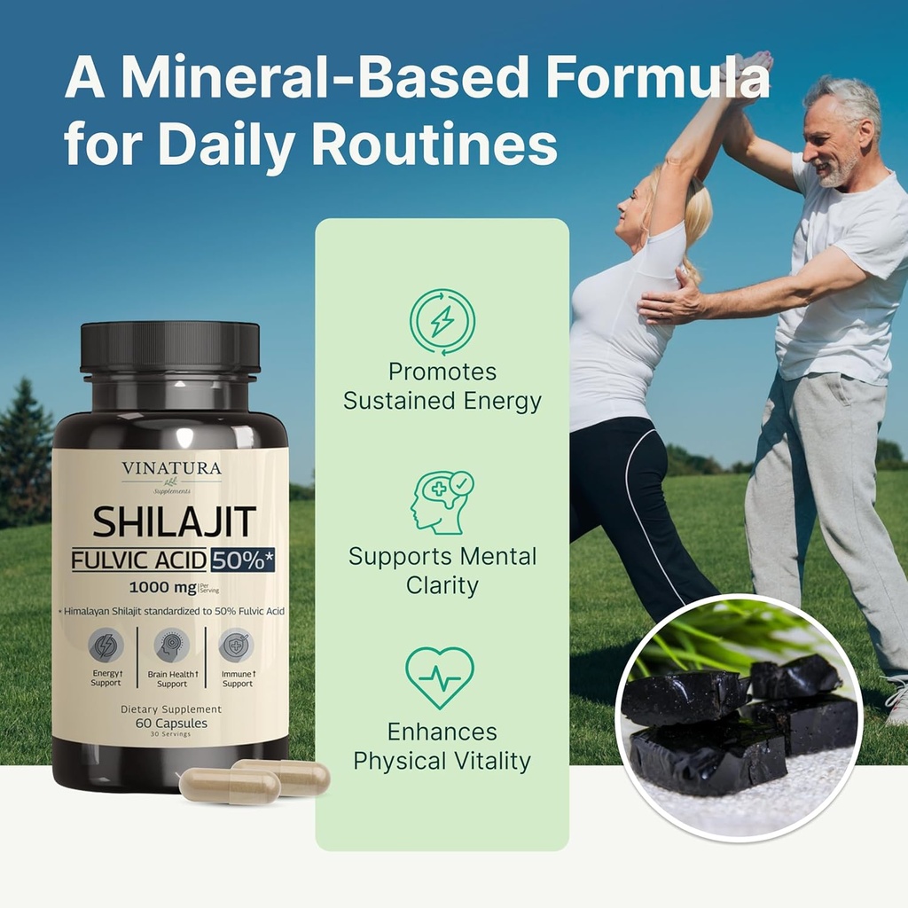VINATURA Shilajit for Men and Women - 1000mg Pure Himalayan Shilajit Capsules, standardized to 50% Fulvic Acid - 60 Capsules 4