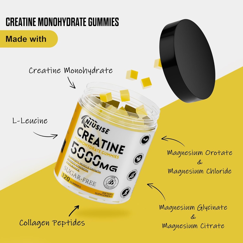 Creatine Monohydrate Gummies, 120 Creatine Sugar Free Gummies with 1000 mg Magnesium Complex and L-Threonate for Men & Women, Energy Support 1 Pack 3