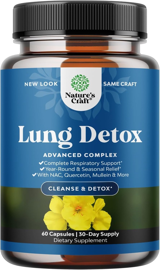 Lung Detox Mullein Leaf Capsules - Purifying Mullein Lung Cleanse Complex with NAC Quercetin & Cordyceps Extracts - Leaf Herb Respiratory Supplement for Sinus Immunity & Breathing Support 60ct 2