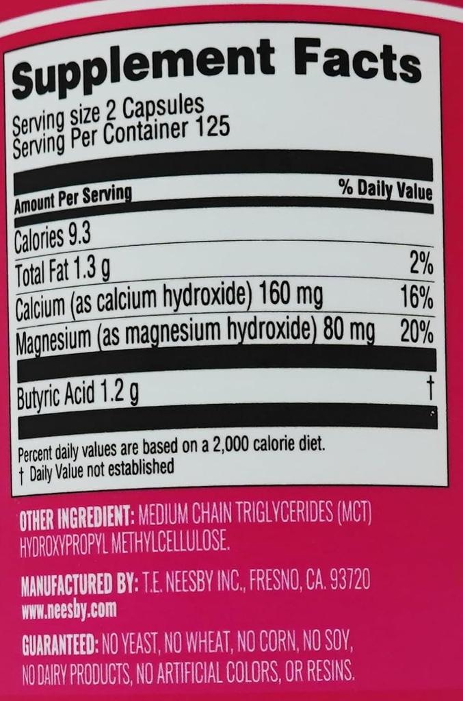 Butyrex Calcium/Magnesium Butyrate Complex: 250 Capsules 6