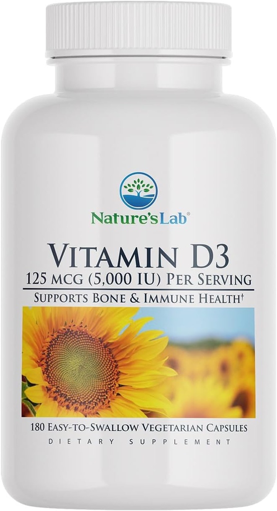 Nature's Lab Vitamin D3 5000 IU 180ct (6 Month Supply) for Immune Support and Healthy Bones Gluten Free, Non GMO 2