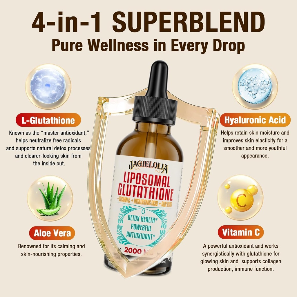 Liposomal Glutathione Liquid 2000MG – Antioxidant Detox Supplement for Women & Men, Aging Defense, Liver Function & Energy, with Hyaluronic Acid + Aloe Vera + Vitamin C, Natural & Vegan, 12 FL.OZ 4