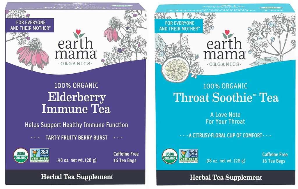 Earth Mama Organic Elderberry Immune Tea + Organic Throat Smoothie™ Tea for Wellness Support | Safe for Breastfeeding, Pregnancy and Kids, 16 Count (Pack of 2) 2