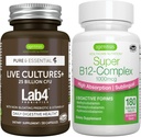 Live Cultures+ Lab4 Probiotics + Super B12-Complex, Vegan Bundle, 25 Billion CFU Lactobacillus Acidophilus and Bifidobacterium + High Absorption Sublingual B12, by Igennus 2