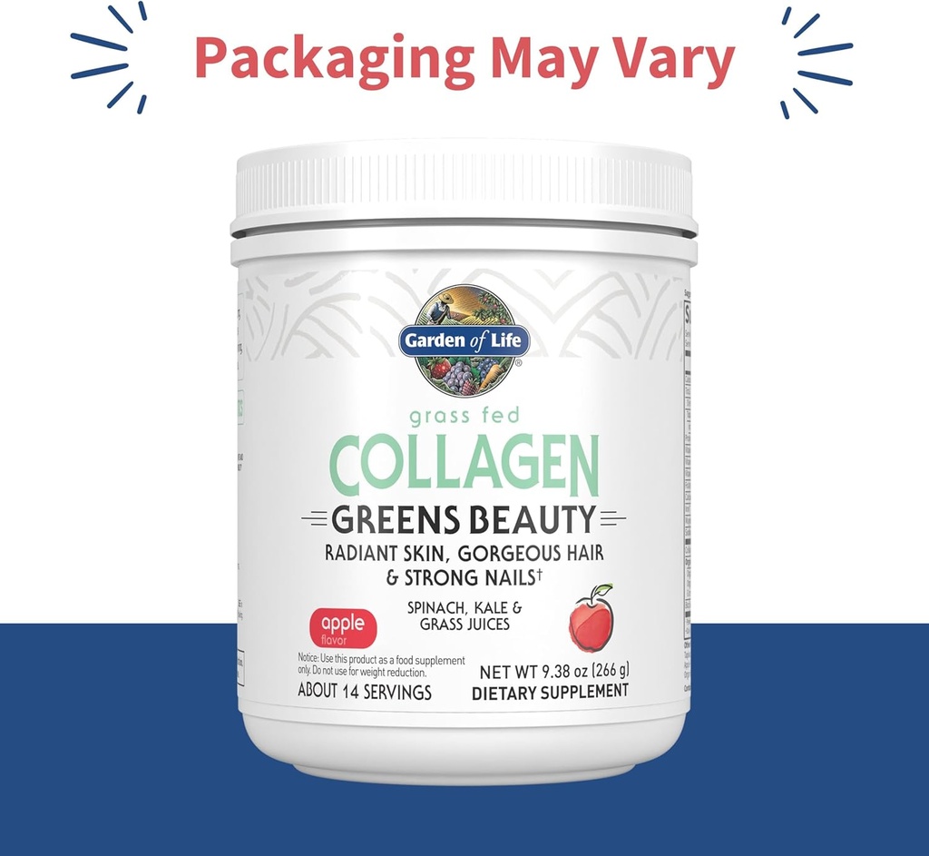 Garden of Life Grass Fed Collagen Greens Beauty Powder - Apple, 14 Servings, for Women Skin Hair Nails Joints, Collagen Peptides Powder + Protein + Greens Supplement 3
