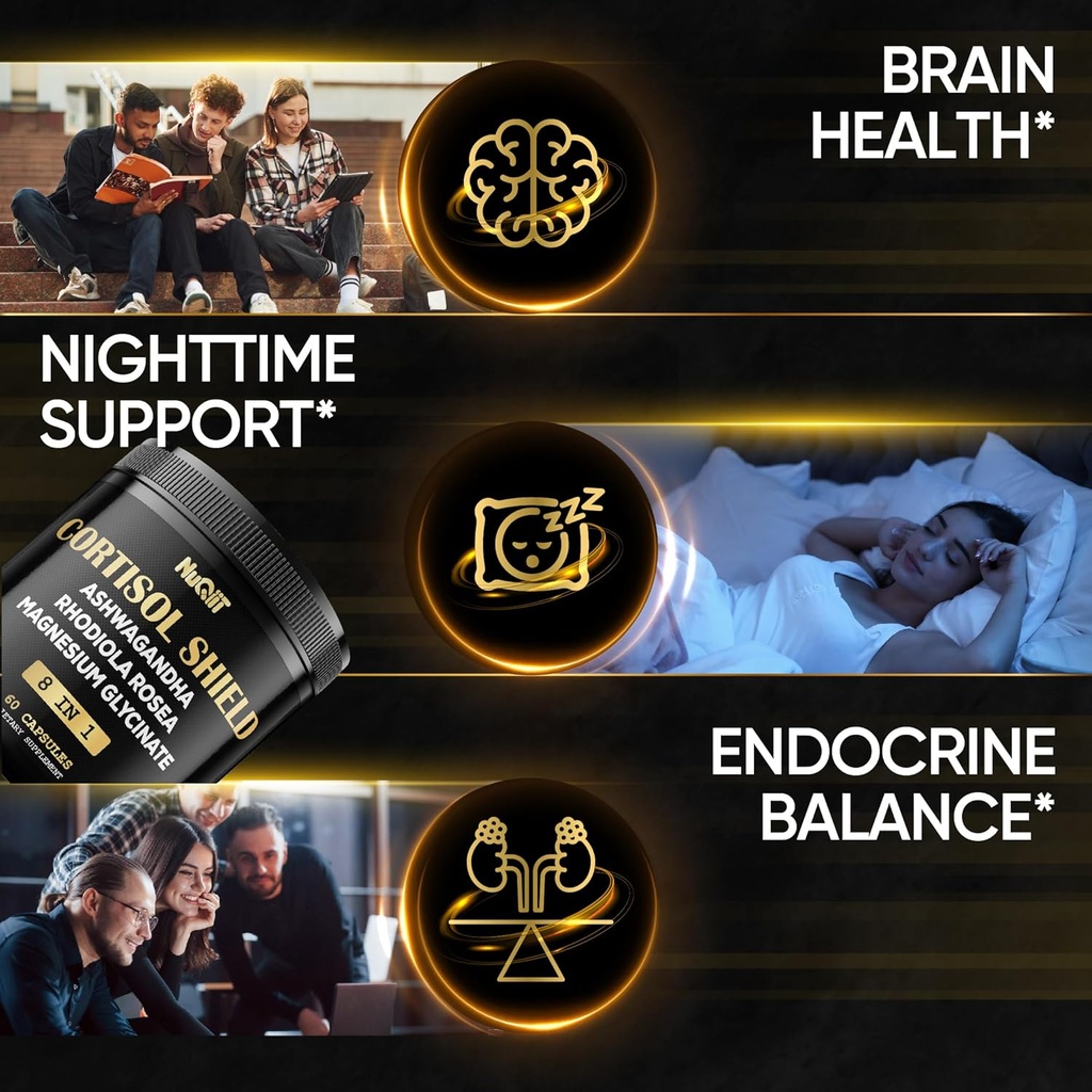 8in1 Cortisol Shield - Ashwagandha and Magnesium, Rhodiola Rosea, Lions Mane, Sea Moss, Turmeric, St Jonh's Wort - Mind& Mood Balance, Rest Well, Support Immume - 60 Capsules 4