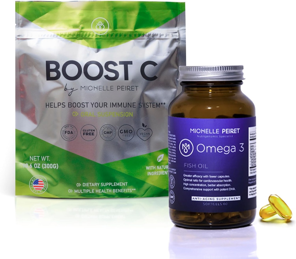 Fish Oil Softgels & Vitamin C Blend, Premium Vitamin C Powder & Omega-3 Protocol, Energy Boosting, Vegan, Gluten-Free (1-Month Supply) 2