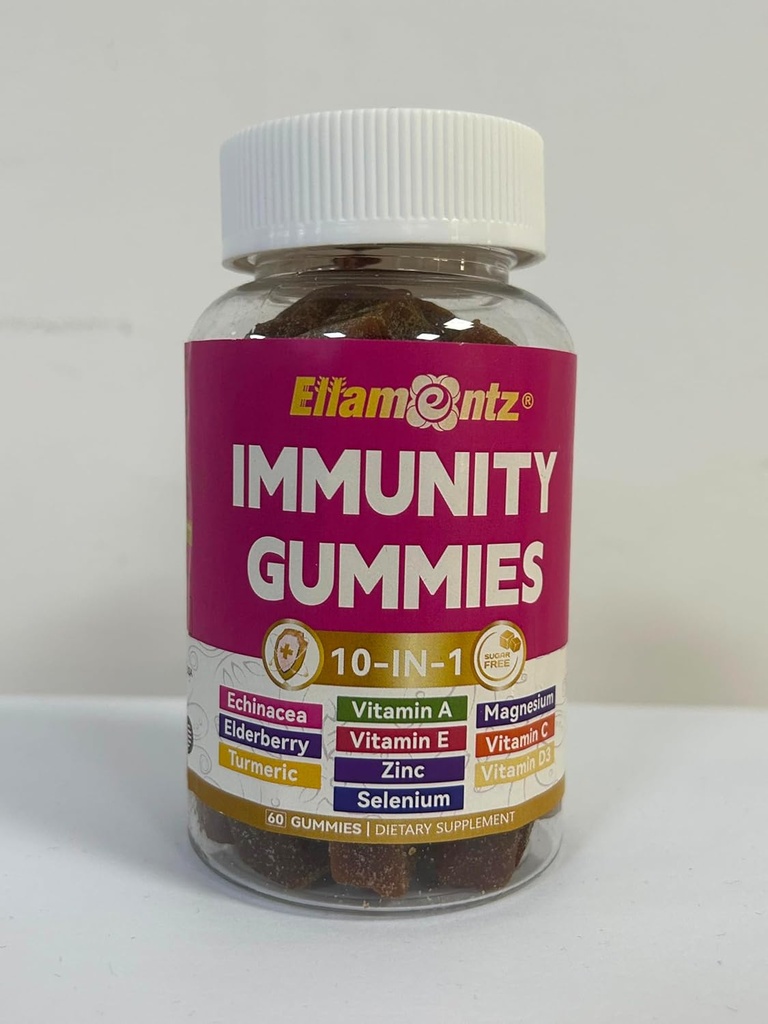 10-In-1 Immune Gummies with Multivitamins, 100% Daily Zinc, Vitamin C & D3 Immunity Supplement + Echinacea, Sambucus Elderberry, Turmeric, Magnesium, Immune Support, Overall Health, Sugar Free, 1 Pack 2