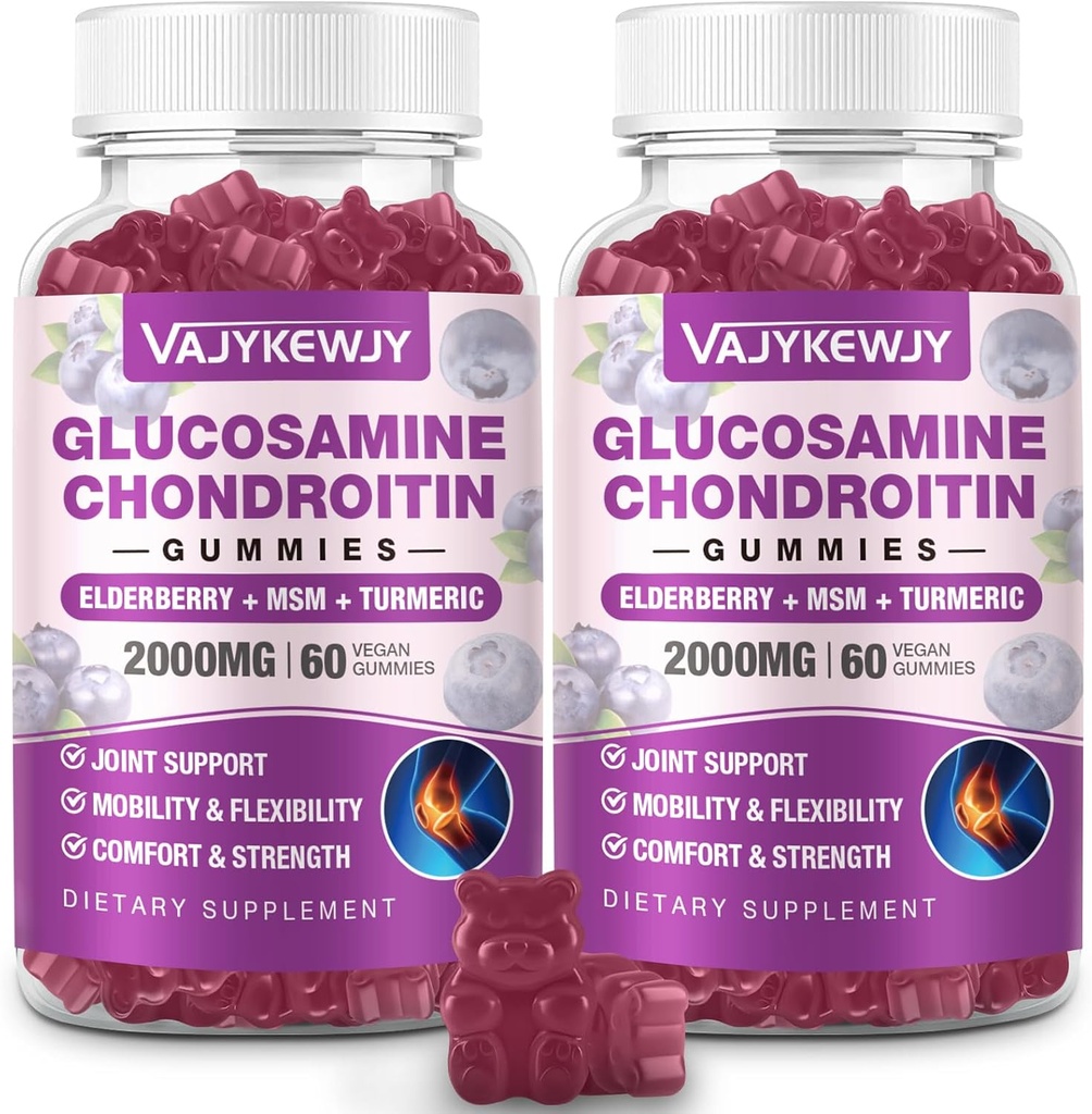 2 Packs 2000mg Glucosamine Chondroitin Gummies, Extra Strength Glucosamine with Chondroitin MSM & Turmeric, Joint Support Supplement, Antioxidant Immune Support - 120 Gummies 2