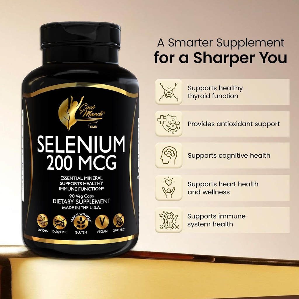 Cocó March N.M.D Selenium - Essential Mineral for Thyroid Health -200 mcg- 3 Month Supply -Gluten Free, Soy Free, Dairy Free, GMO Free, Vegan - 60 Capsules 4