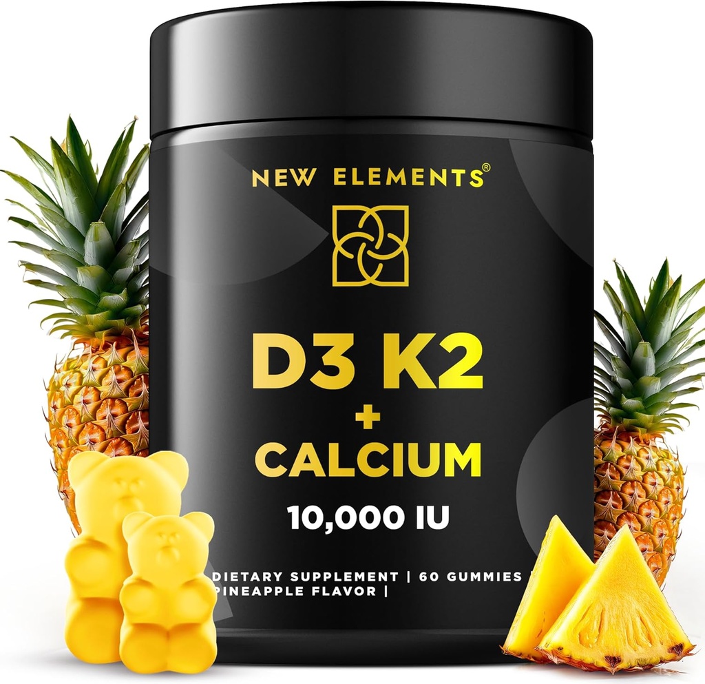 Vitamin D3 K2 Gummies 10000 IU with Calcium 100mg - VIT D3 for Adults - Mk7 Vitamin K2 100mcg - Vitamin D Supplement for Men & Women - Vegan Gluten Free Non-GMO 2