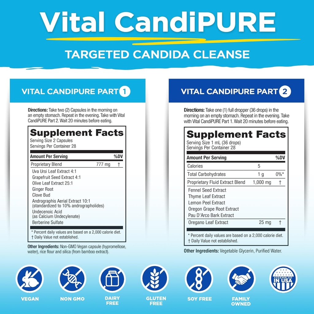 Vital Planet - Vital CandiPURE Intestinal Cleanse Formulated to Maintain a Healthy Intestinal Balance, 2-Part - 14 Day Kit, 56 Capsules, and 1fl oz Liquid Herbal Extract 3