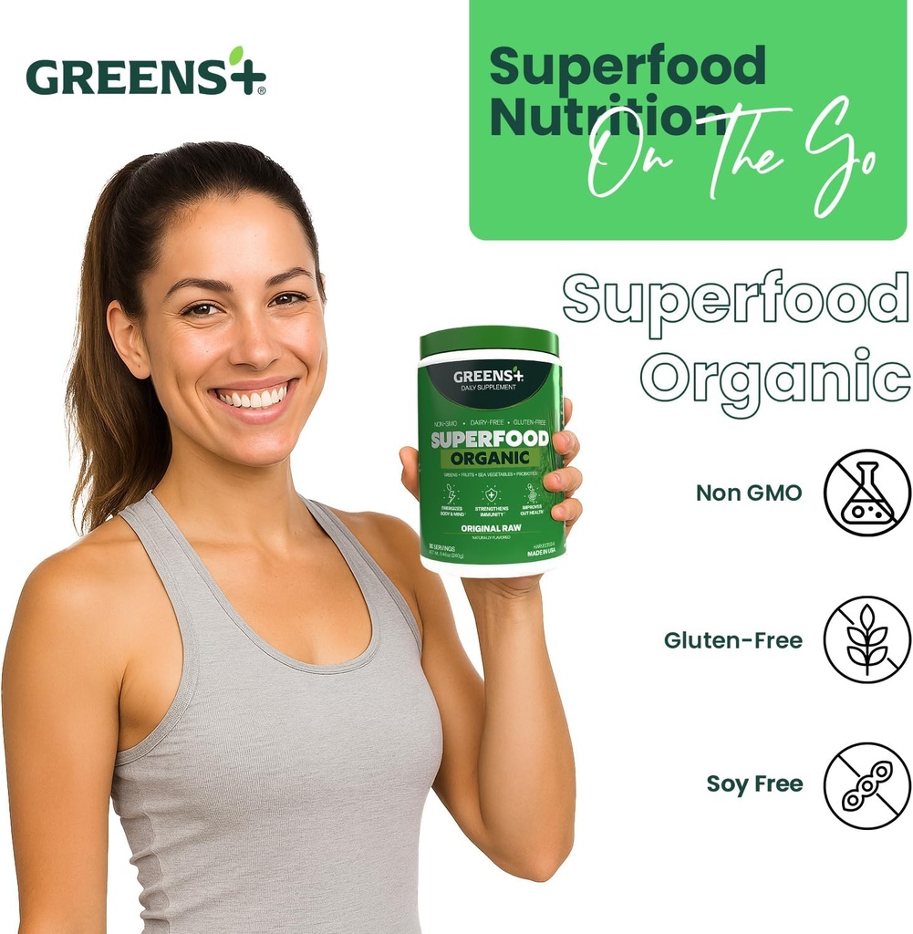Greens+ Organic RAW Superfood Powder, Super Blend Immune Support, Morning Kick, Energy Boost, Nutrition Vibrant Health, Dietary Supplement, Vegan Soy/Dairy/Gluten Free(8.46oz) 3