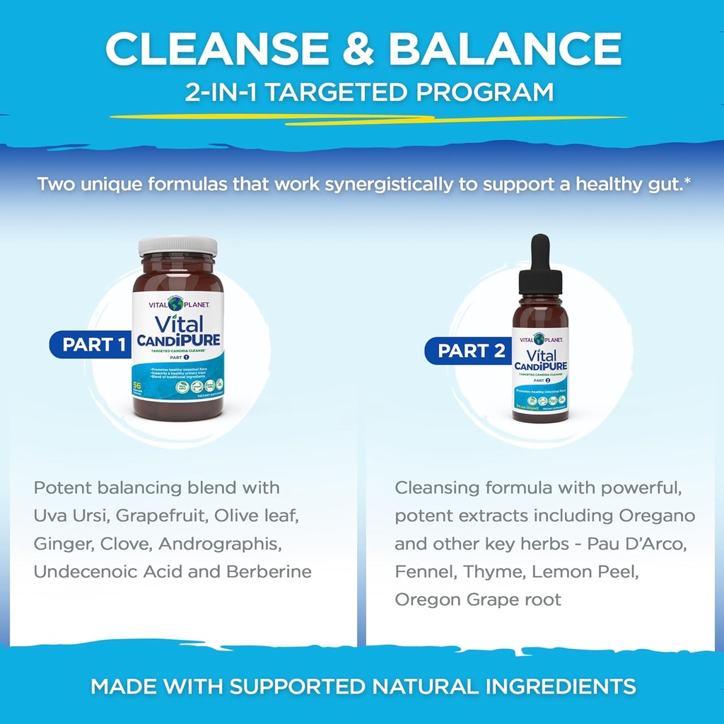 Vital Planet - Vital CandiPURE Intestinal Cleanse Formulated to Maintain a Healthy Intestinal Balance, 2-Part - 14 Day Kit, 56 Capsules, and 1fl oz Liquid Herbal Extract 4