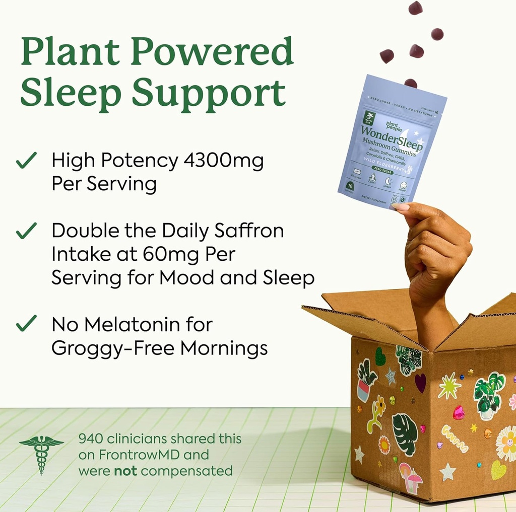 Plant People WonderSleep Mushroom Gummies Supplement Mini with Reishi Super Mushrooms, Saffron, Wild Elderberry Flavor No Sugar Vegan-Friendly & Gluten-Free Trial Size 3