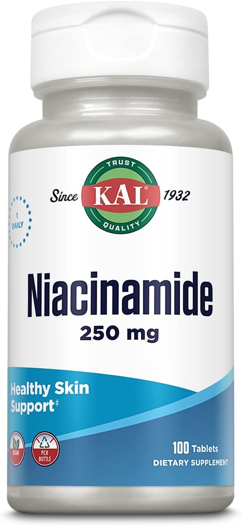 KAL Niacinamide 250mg Tablets, Vitamin B3 Supplement for Skin Health, Energy Metabolism, Nerve, Circulation and Digestion Support, Enhanced Absorption ActivTabs, Vegan, 100 Servings, 100 Tablets 2