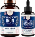 Womens Iron with Folic Acid Tablets and Liquid Drops - Enhanced Anemia and Pregnancy Support Bundle 2