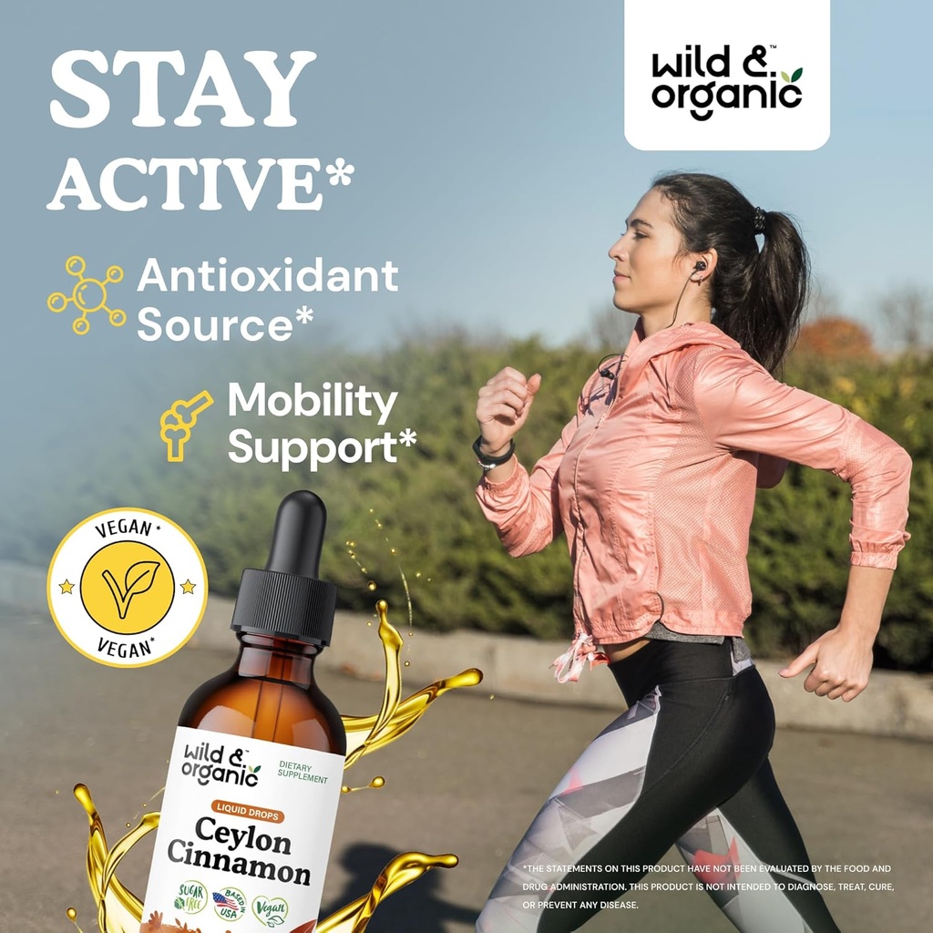 Wild & Organic Ceylon Cinnamon Extract Liquid Drops 500mg - Liquid Cinnamon Supplements for Overall Support - Cinnamomum Verum Bark Tincture - Vegan, Sugar & Alcohol-Free, Non-GMO - 2 fl oz 3