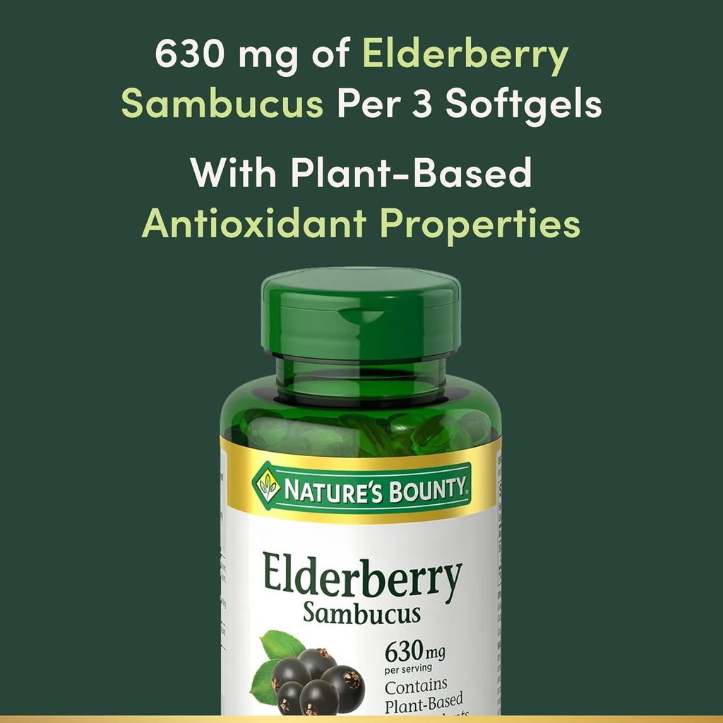 Nature's Bounty Sambucus Elderberry Herbal Supplement, Rapid Release Softgels, 630 mg per Serving, 120 Count 4