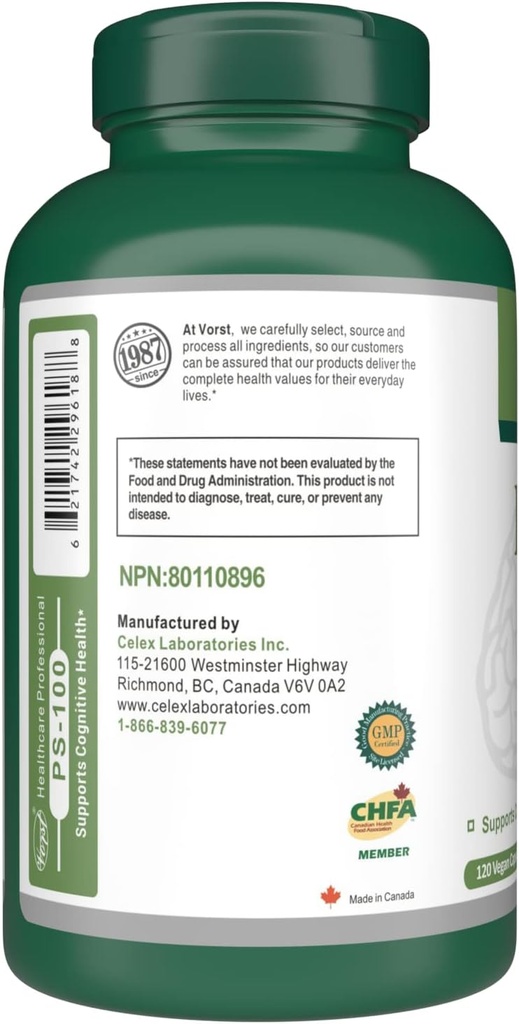Phosphatidylserine 100mg 120 Vegan Capsules (PS-100) | Helps Cognitive Health, Focus and Concentration | Memory Support... 4