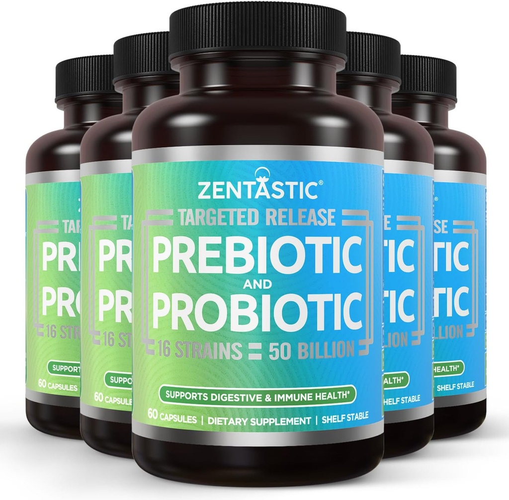 Zentastic Probiotics & Prebiotics Supplement - 50 Billion CFU - for Men & Women’s Immune & Digestive Health - 16 Strains - Shelf Stable - 300 Delayed Release Veggie Capsules 2