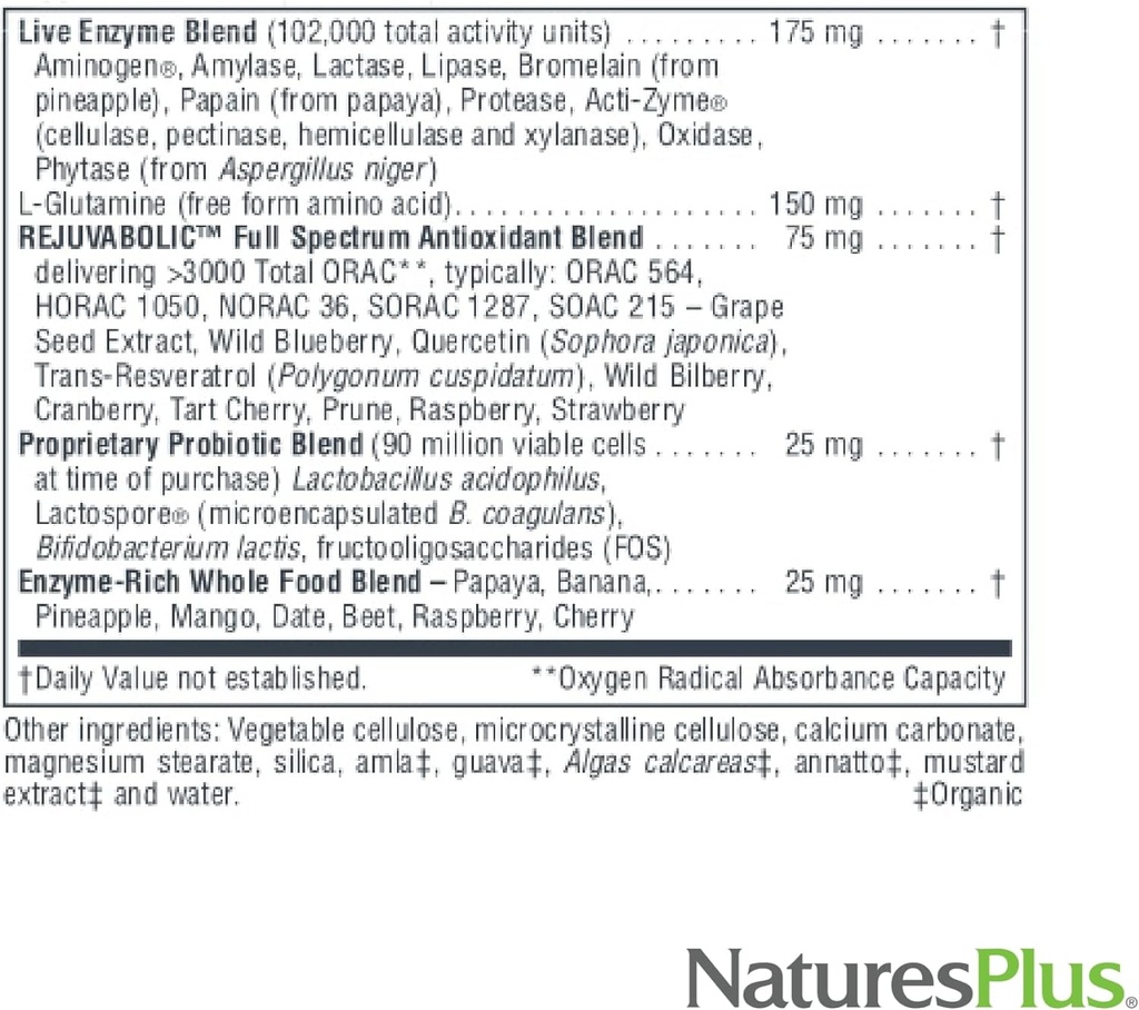 Natures Plus AgeLoss Digestion Support - 90 Capsules - Prebiotics, Live Enzymes & 150 mg L-Glutamine - Gluten Free - 30 Servings 6