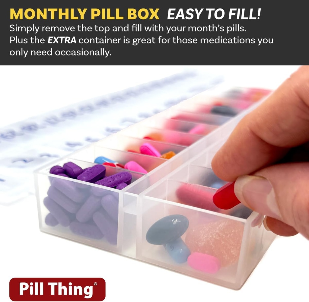 Once-a-Day Monthly Pill Organizer – Large Compartments with Removable Lid for Easy Loading – Holds 31 Days of Medications Plus Extra Compartment – BPA Free 4