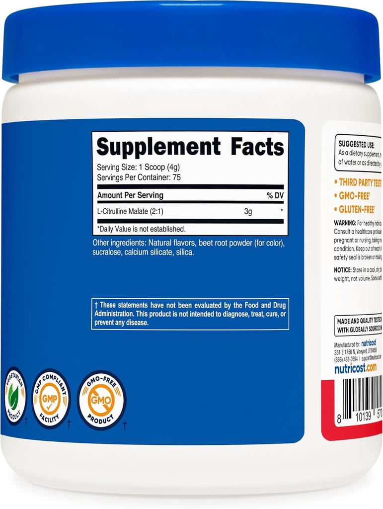 Nutricost L-Citrulline Malate 2:1 (300g) Fruit Punch - Workout Support, Muscle Performance, Nitric Oxide Booster - Fitness Supplement Powder, 75 Servings 6