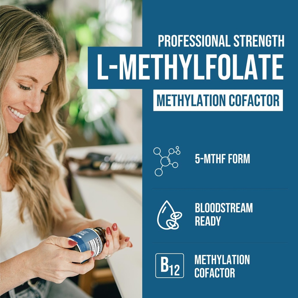 L Methyl Folate 1000 mcg Plus Methyl B12 Cofactor – Active 5-MTHF Form - Supports Mood, Methylation, Cognition – Highly Bioavailable Bioactive Forms of Vitamin B9 & B12 (60 Capsules – 60 Servings) 3