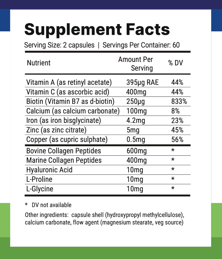 Nutri-Align Multi Collagen | 120 Collagen Peptides Capsules - 600mg Bovine Collagen & 400mg Marine Collagen per Serving | Collagen for Women Hair, Skin & Nails with Vitamins & Amino Acids | Sugar Free 3