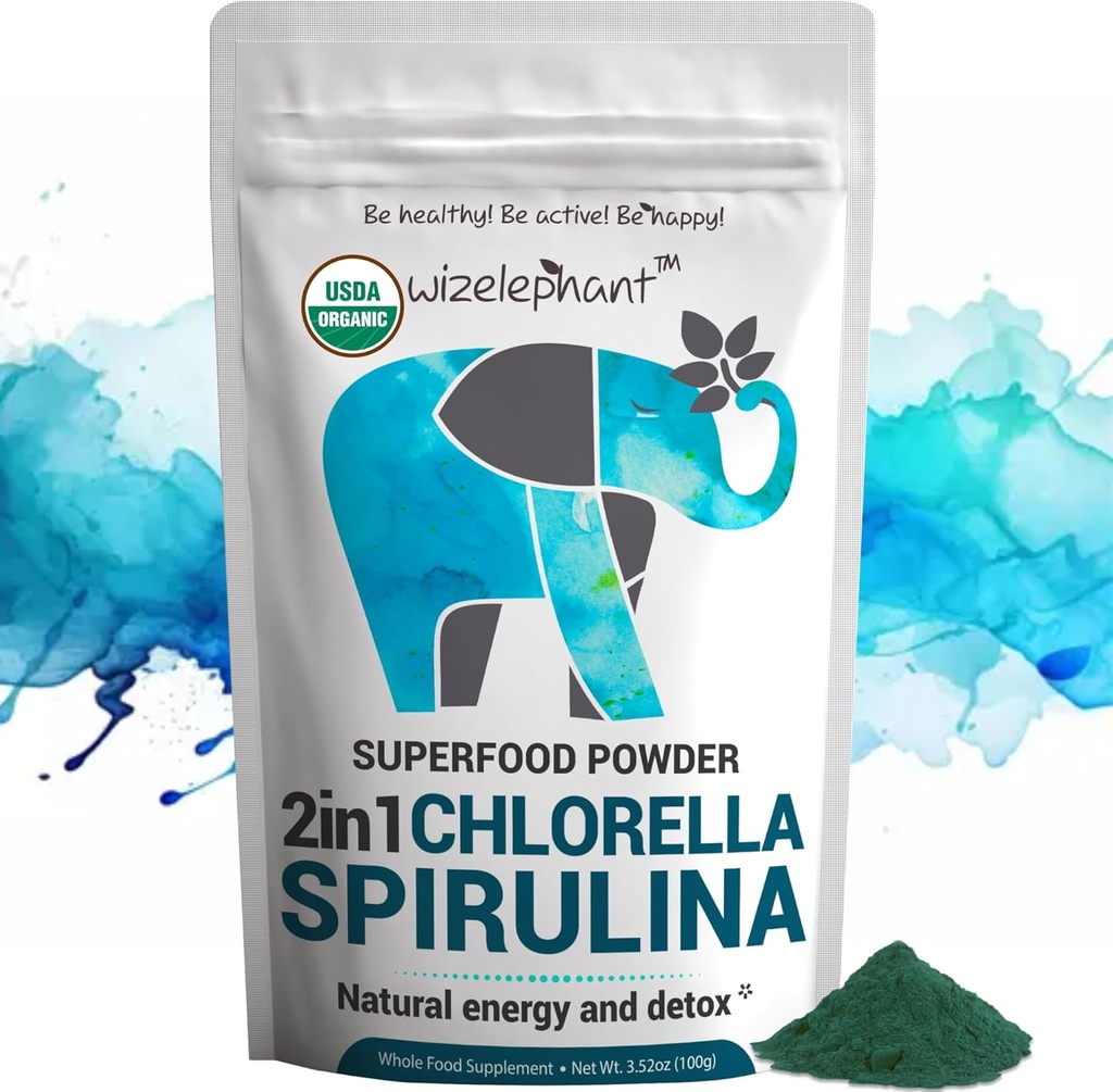 Chlorella Spirulina Powder Organic + Spirulina Chlorella Tablets | Organic| Rich in Chlorophyll | Greens Superfood Powder & Tablets Bundle 6
