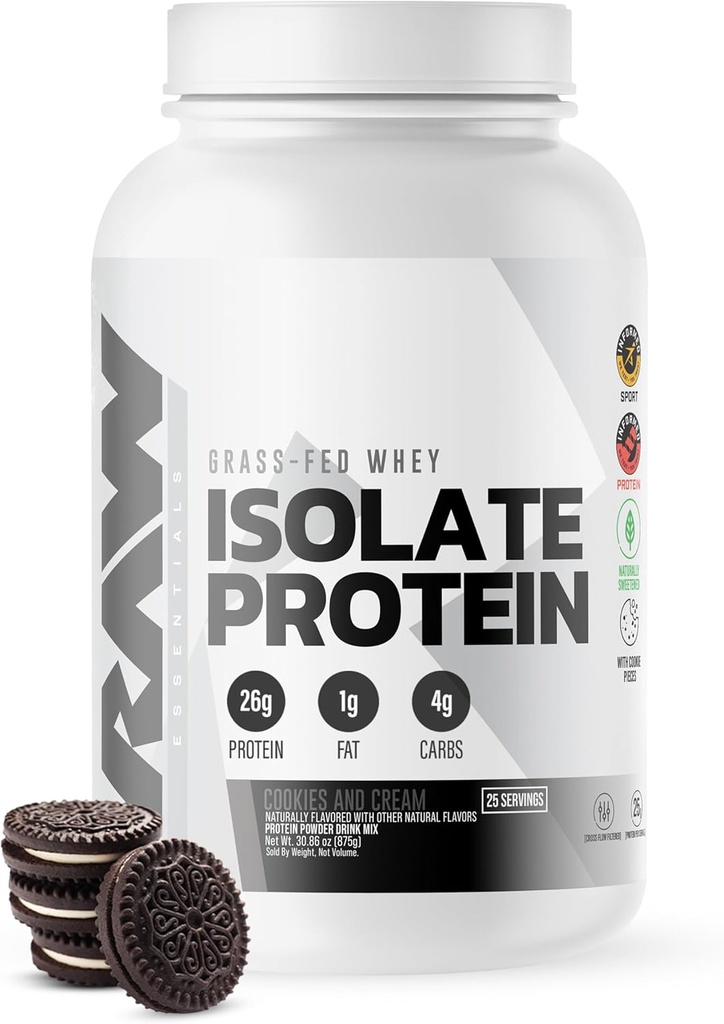 RAW Whey Isolate Protein Powder, Cookies N Cream - 100% Grass-Fed Sports Nutrition Protein Powder for Muscle Growth & Recovery - Low-Fat, Low Carb, Naturally Flavored & Sweetened - 25 Servings 2