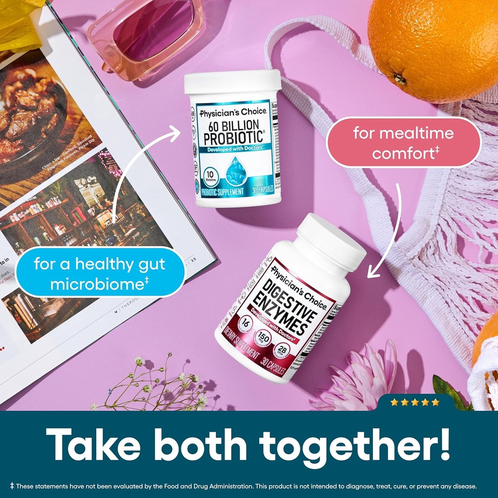 Physician's CHOICE Probiotics 60 Billion CFU - 10 Strains + Organic Prebiotics - Immune, Digestive & Gut Health - Supports Occasional Constipation, Diarrhea, Gas & Bloating - for Women & Men - 84ct 6