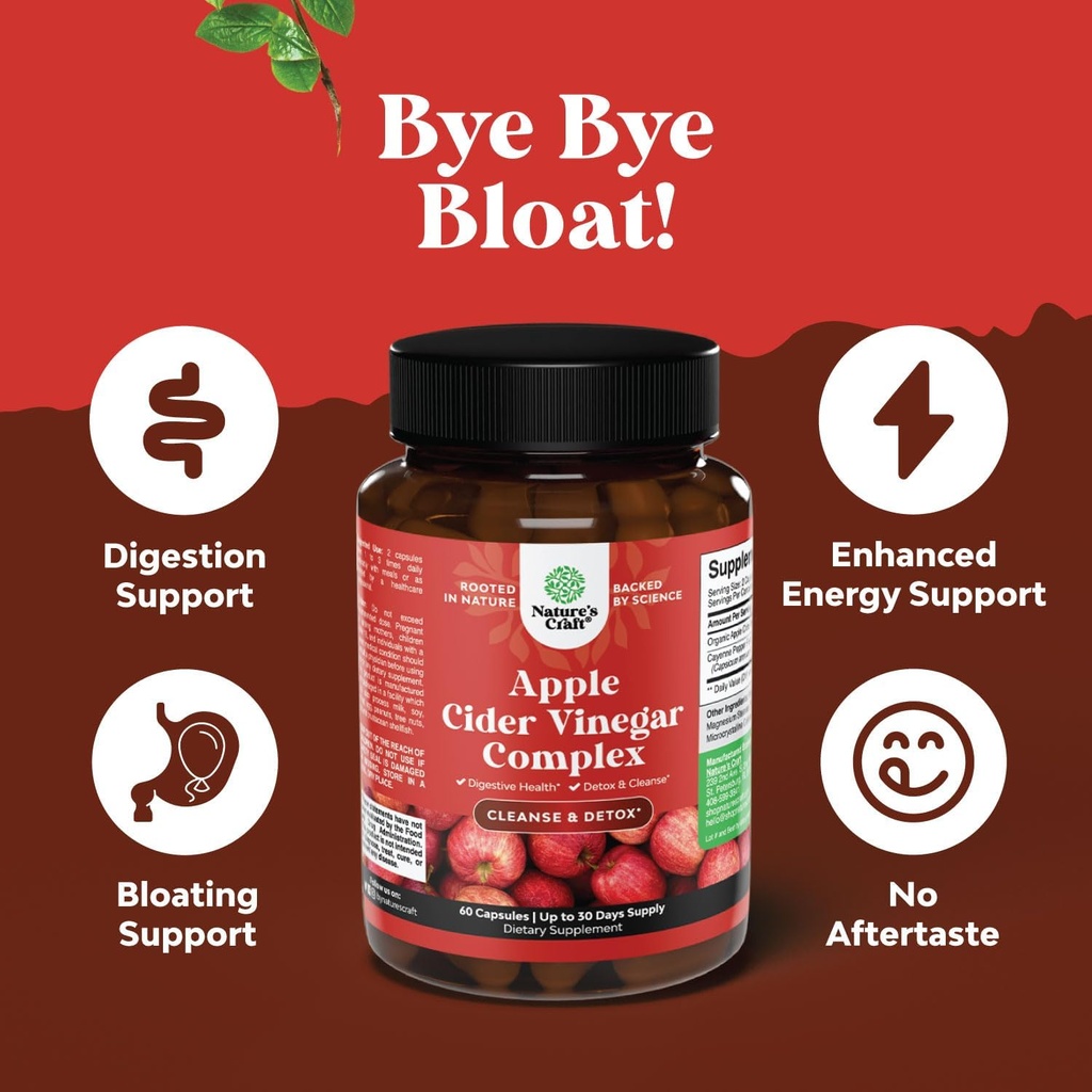 Cleansing Apple Cider Vinegar Capsules - ACV Cleanse and Detox Pills for Gut and Digestive Health with Slimming Cayenne - Extra Strength ACV Capsules for Gut Cleanse and Full Body Detox (30 Servings) 6