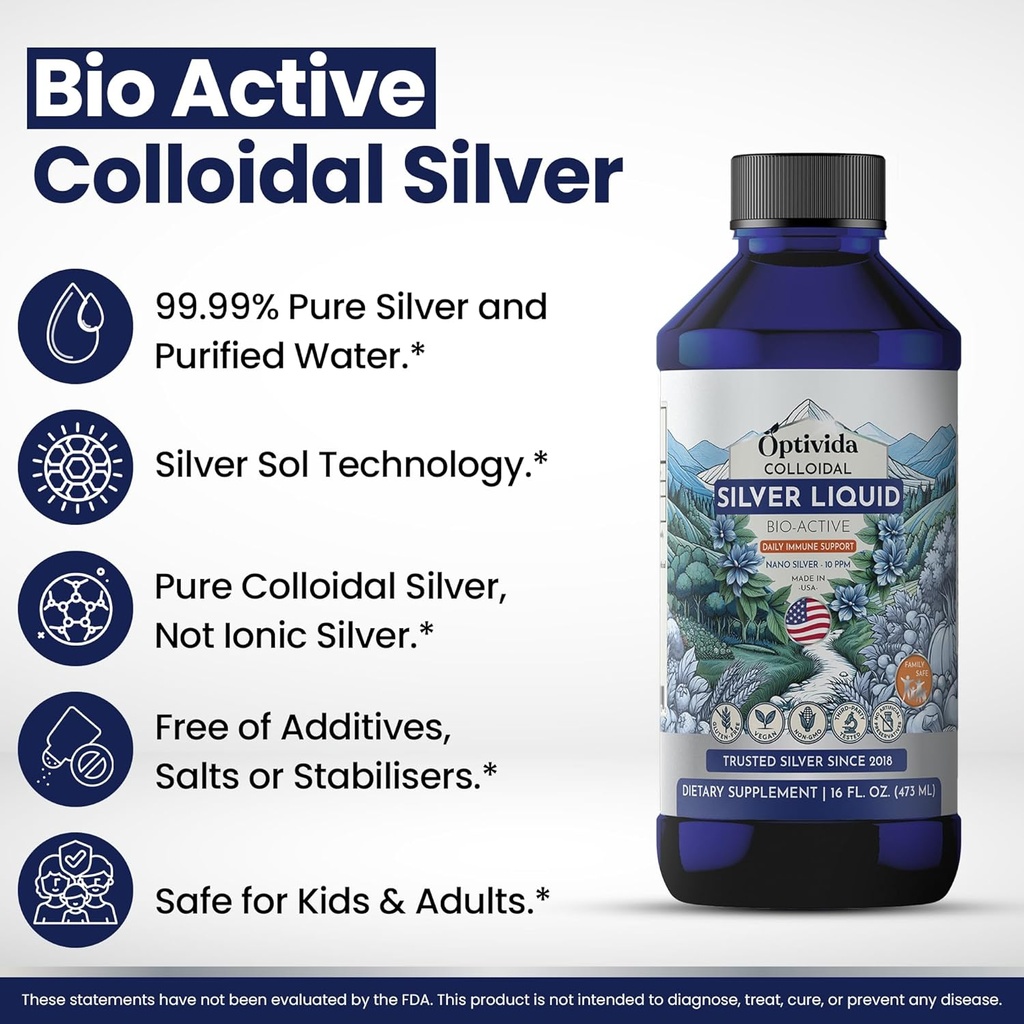 Optivida Health Colloidal Silver Liquid (2 Pack) – Premium Nano Silver Colloidal Supplement for Daily Wellness & Immune Support, Natural Liquid Silver Hydrosol for Adults & Kids, Non-GMO, Gluten-Free 3