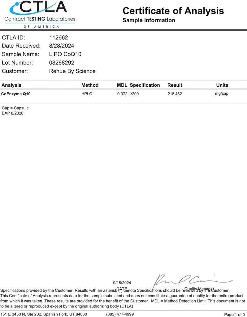 Renue By Science CoQ10 - Coenzyme Q10 as Ubiquinol CoQ10 | High Strength Liposomal CoQ10 200mg Supplement | 90 Co Q10 Capsules | Non-GMO & Allergen Free | Made in The USA Third-Party Tested 6