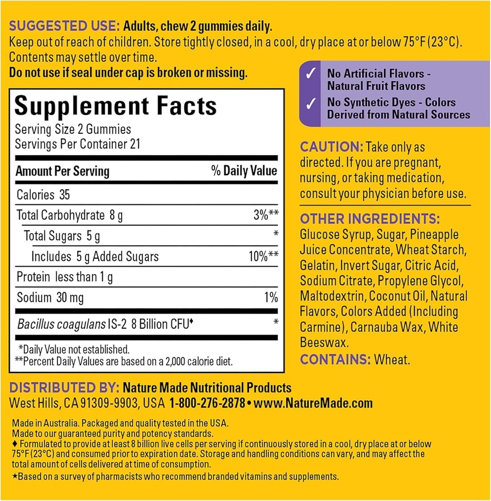 Nature Made Digestive Probiotics Ultra-Strength, Raspberry & Cherry, 42 Gummies (Pack of 2) 5