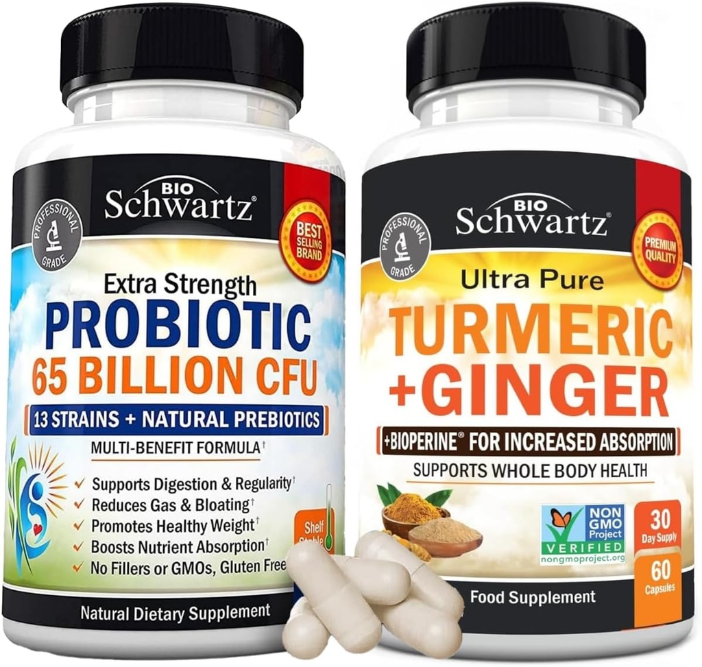 Organic Turmeric Curcumin and Ginger Supplement (1 Month Supply) Plus 65 Billion CFU Daily Probiotic Supplement (1 Month Supply) 2