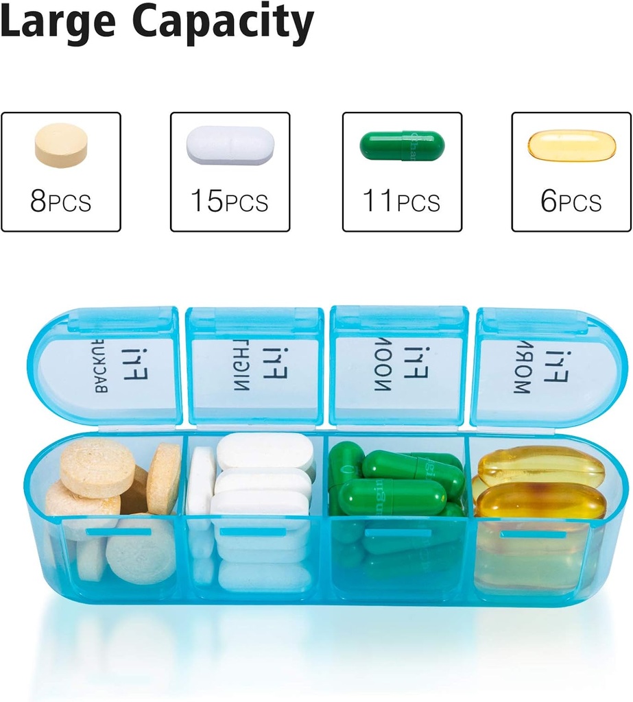 Daviky Weekly Pill Organizer 4 Times a Day, Medicine Pill Organizer Daily Pill Box Organizer, Large 7 Day Pill Case for Travel with 28 Compartment to Hold Medication, Vitamin and Supplement 3