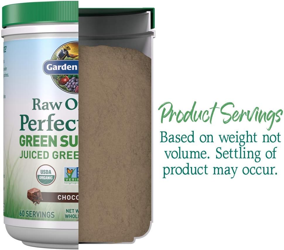Garden of Life Raw Organic Perfect Food Green Superfood Juiced Greens Powder - Chocolate, 60 Servings, Non-GMO, Gluten Free, Vegan Whole Food Dietary Supplement Plus Probiotics, Enzymes 6