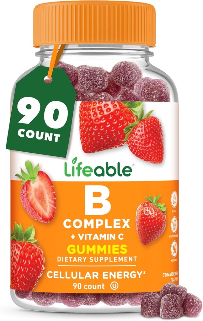 Lifeable Vitamin B Complex Gummies for Adults | with Vitamin C | Great Tasting Vitamin B Gummies | for Energy and Nerve System | Vegan B Complex Vitamins for Women, Men | 90 Gummies 2
