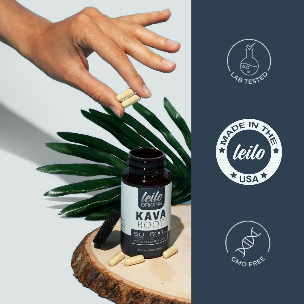 LEILO Kava Root Capsules | 500mg of Noble Extract/Serving to Support Stress and Promote Relaxation | (60 Vegan Capsules) 6