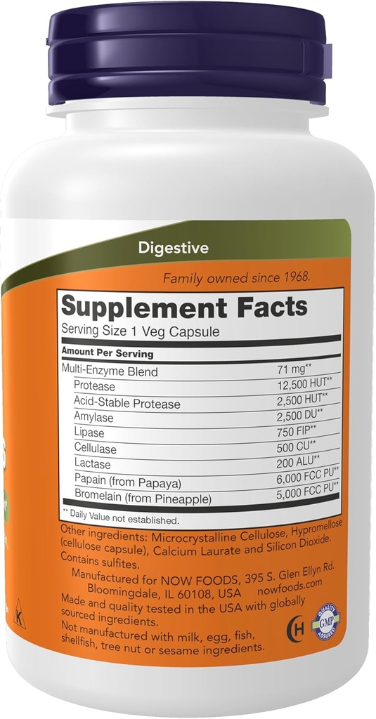 NOW Foods Supplements, Plant Enzymes with Lactase, Protease, Papain and Bromelain, 120 Veg Capsules 3