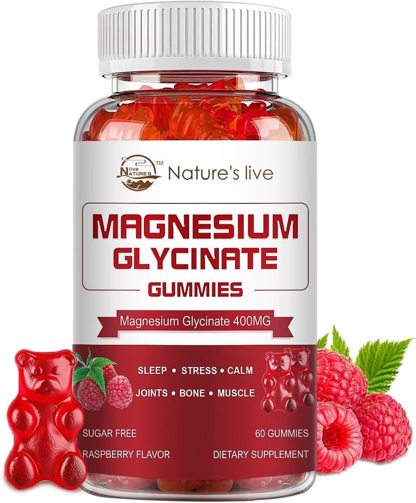 Magnesium Glycinate Gummies, Sugar Free Magnesium Supplement with Magnesium Glycinate 400mg, Magnesium L-Threonate 200mg for Calm Mood, Muscle, Bone & Sleep for Adults, 60 Raspberry Gummies 2